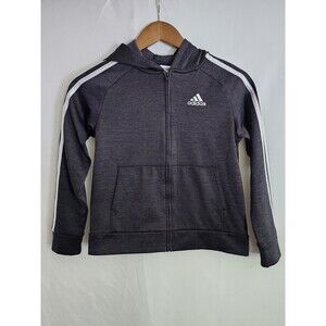 Adidas Boys Full Zip Hoodie Jacket Size S (8) Black Gray 3-Stripes Logo